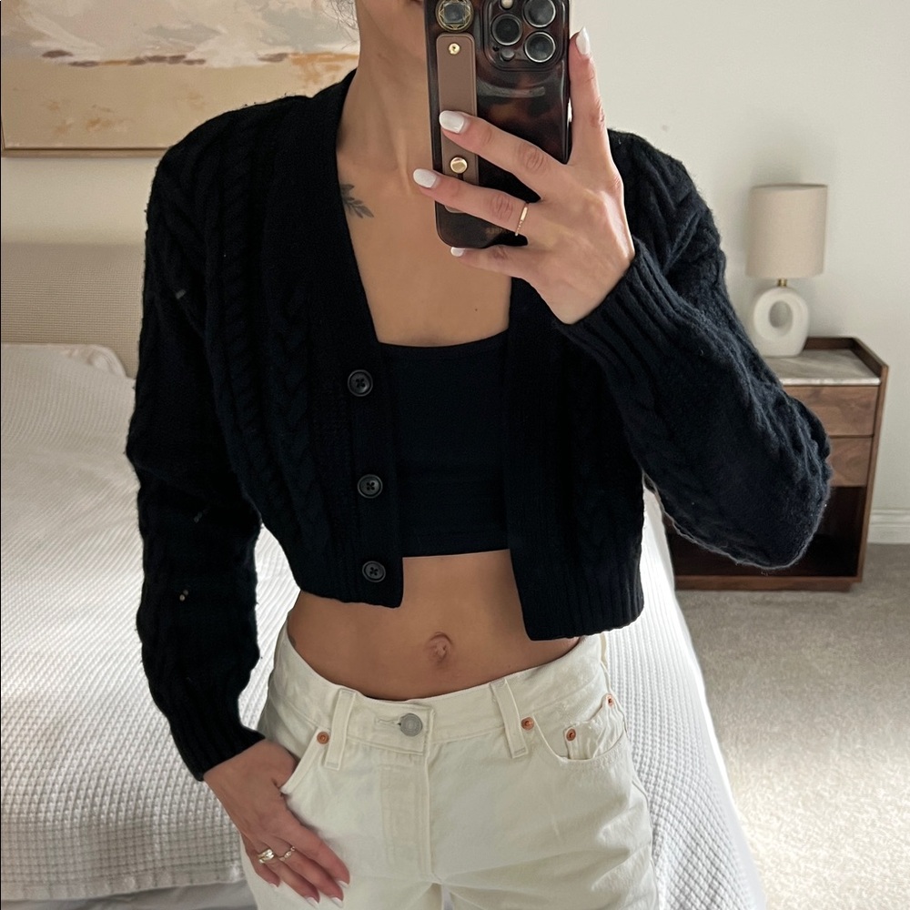 Chic Black Cable Knit Cardigan